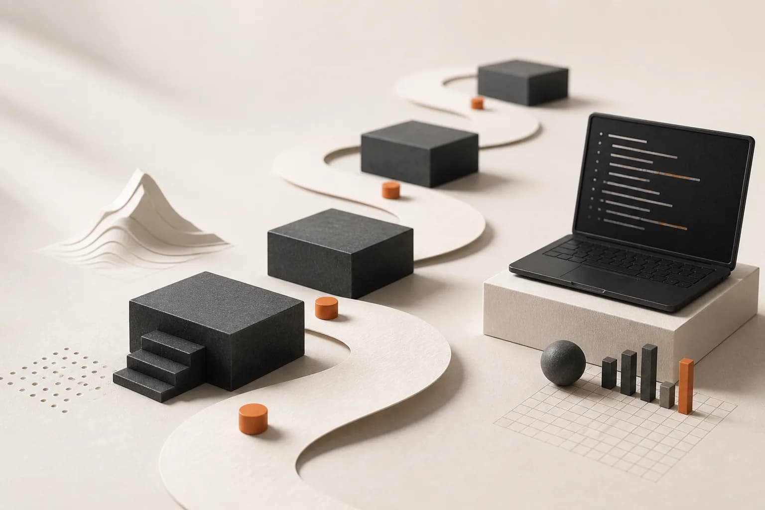 A winding modular learning path leading to code and portfolio evidence